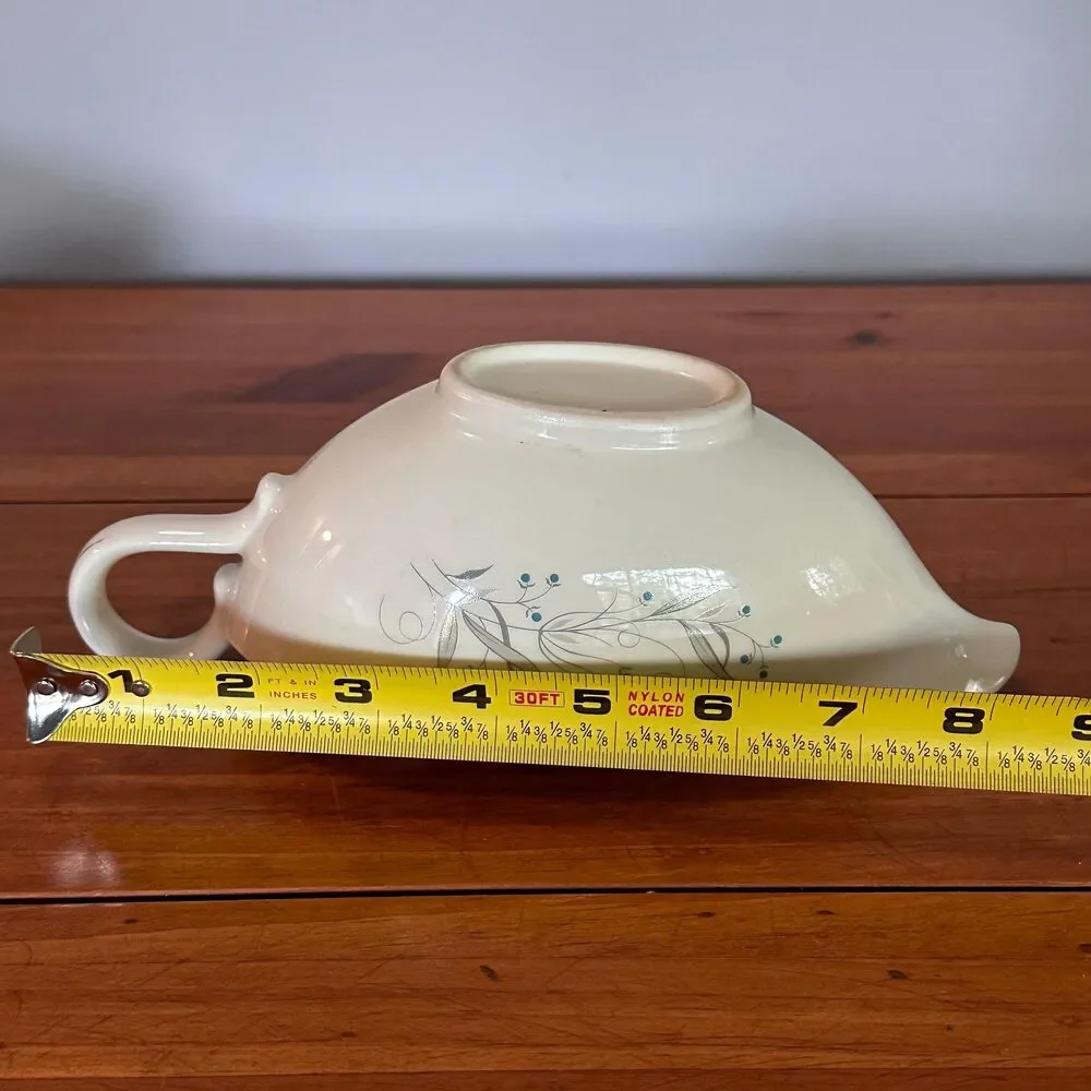 Homer Laughlin Celeste Gravy Boat and Underplate Mid Century Platinum Trim MCM